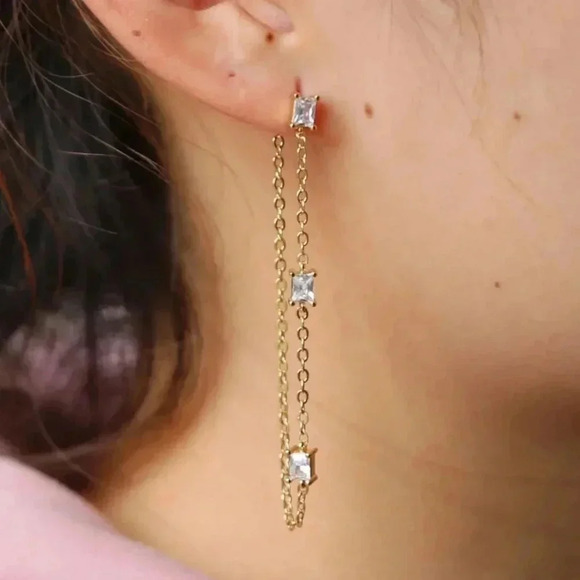 Gold Crystal Chain Loop Hoop Earrings